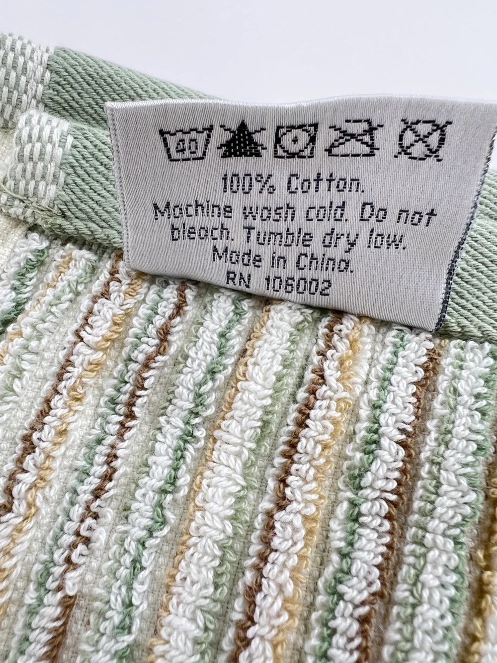SOHO Living Bath Towels in Sage Cream Tan Striped Soft 100% Cotton Set of 2 NEW